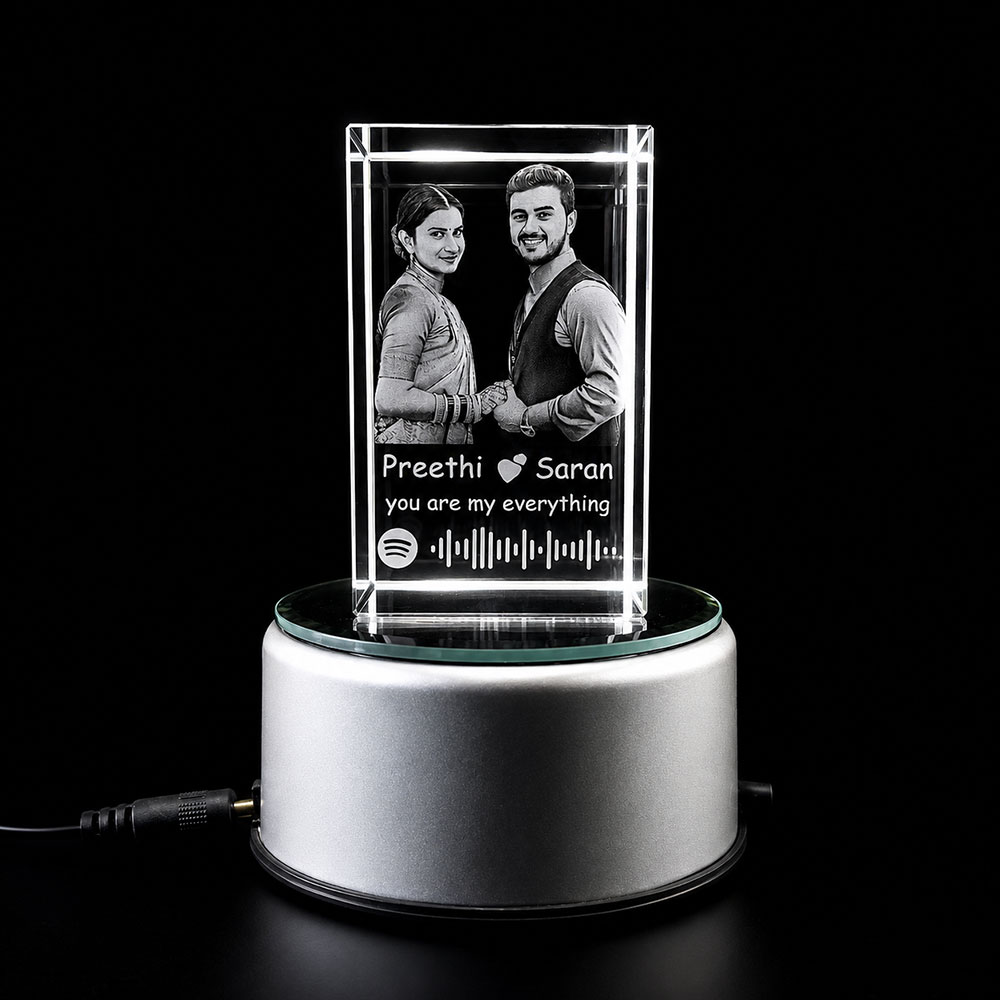 Personalized 3D Crystal Gift with Detachable Rotating RGB Light Base
