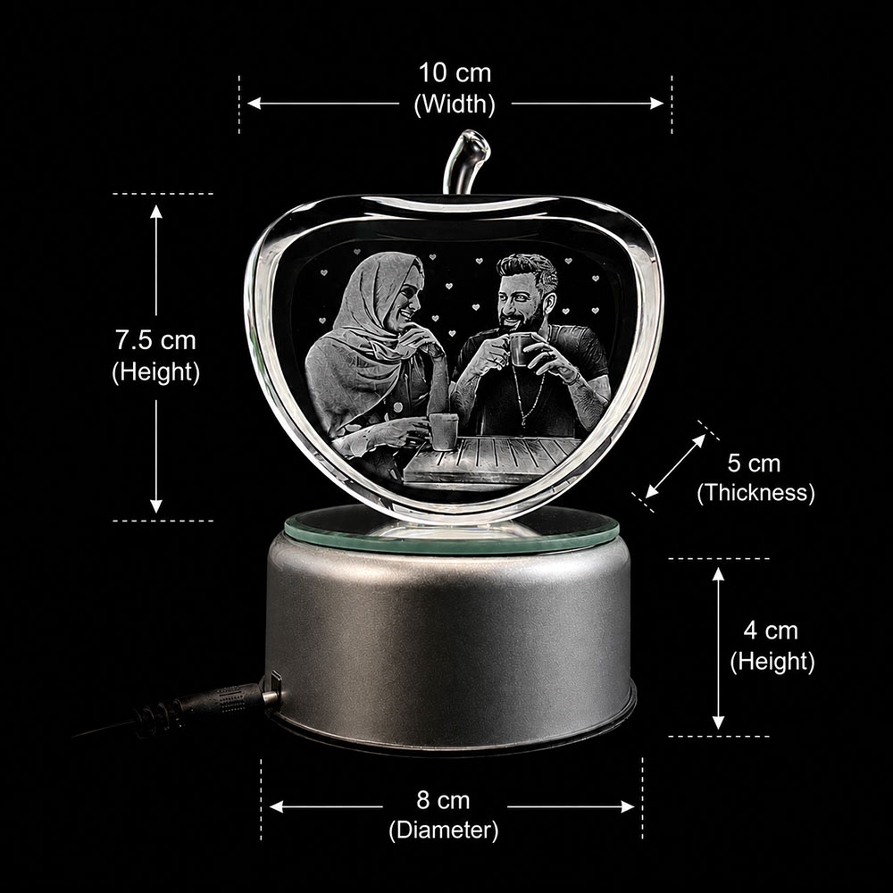 3D Crystal Apple Shape Gift with Rotating LED Base